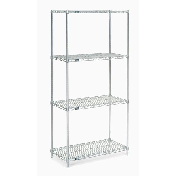 Nexel Nexelate Wire Shelving Starter Unit, Silver Epoxy, 36W X 18D X 74H 18367EP - main